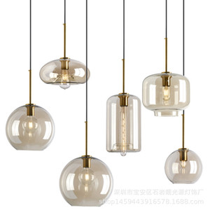 Luminaire suspendu en verre minimaliste moderne, rond, à tête unique, LED, décoration intérieure, finition cuivre - Product Image 3