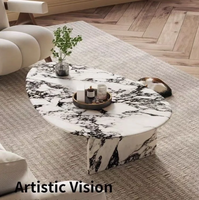 Table basse convertible en marbre pour salon, design moderne, forme ovale, rangement, durable, utilisation en appartement