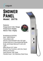 Système de douche mural de luxe avec panneau numérique, cascade, en acier inoxydable, avec affichage LED et cartouche céramique