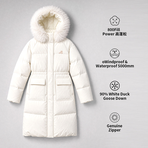 <strong>Women'S</strong> Solid Color Front Zip Pocket Fuzzy Patchwork Hooded Parka Jacket Duck Down Fur Collar Padded Puffer <strong>Coat</strong> - Product Image 2