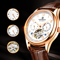 Montre mécanique pour homme avec logo personnalisé, aiguilles lumineuses, mouvement automatique importé 203, bracelet en cuir