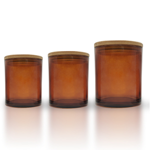 Pot <span class=keywords><strong>en</strong></span> verre transparent ambré pour la fabrication <span class=keywords><strong>de</strong></span> bougies, 210 ml, 300 ml, 420 ml, avec couvercle <span class=keywords><strong>en</strong></span> <span class=keywords><strong>bois</strong></span> - Product Image 1