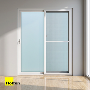Porte coulissante double en PVC HOFFEN PRO 200x205 cm blanche avec moustiquaire coupe-vent moderne pour cuisine, sous-sol et extérieur - Product Image 3