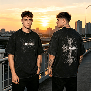 T-shirt personnalisé vintage pour homme, coupe courte, 100 % coton, effet vieilli, streetwear, graphique, strass, coupe ample - Product Image 1