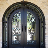 Porte d'entrée en fer forgé et verre sur mesure, style moderne du milieu du siècle, avec fonction antivol, pour villas intérieures et extérieures, garantie 3 ans