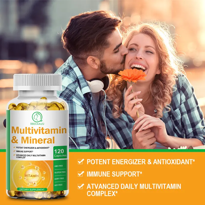 Private Label OEM 120pc vitamina A, C, B2, B3, B5, B6, B12 calcio ferro zinco multivitaminico vegano con Capsule di minerali di vitamine