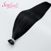 Extensions de cheveux humains russes bruts 100% Remy, double épaisseur, pré-collées, à pointe K plate, noires, avec kératine