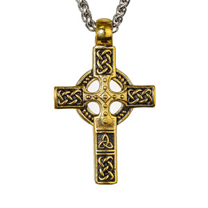 Pendentif Croix Celtique Yunnique en Acier Inoxydable pour Homme, Collier Religieux avec Motif en Relief Doré - Product Image 1