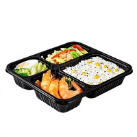 Boîte à lunch jetable en plastique 1000 ml, compartimentée, pour restauration rapide, assiette repas épaissie à quatre compartiments pour hôtel et cantine