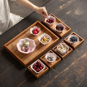 Walnut Wood <b>Storage</b> <b>Tray</b> Rectangle 6 Piece Multifunctional Tea Table Organizer For Home Kitchen Serving Display - Product Image 2