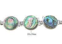 Bracelets en nacre plate ronde plaquée couleur platine avec laiton 18x18x3mm, longueur environ 8 pouces, 746718 - Vente Flash