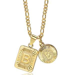 <span class=keywords><strong>Chic</strong></span> 2pcs Lettre Pendentifs avec Figaro Chaîne Collier En Acier Inoxydable Lien Ras Du <span class=keywords><strong>Cou</strong></span> pour Hommes Femmes Or Couleur Bijoux Cadeau 18 pouces - Product Image 1