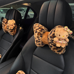 Coussin de nuque de voiture de luxe imprimé léopard, design créatif oreilles de chat, soutien lombaire doux pour femmes et enfants, accessoire d'intérieur automobile - Product Image 2