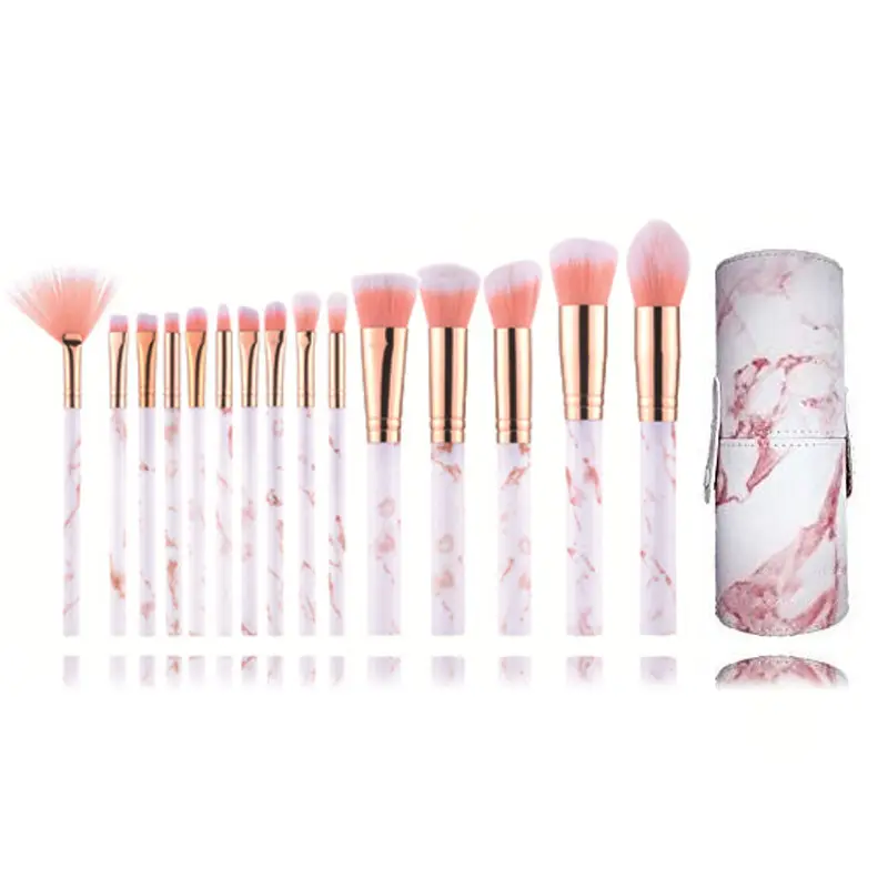 2022 New Beauty Accessories Customized Packing Pvc Cylinder Popular Marble Makeup Brush Set 15pcs