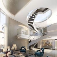 Escalier en arc incurvé pour villa, intérieur, luxe, moderne, préfabriqué en acier et bois avec garde-corps en verre, durable et sûr, décoration intérieure