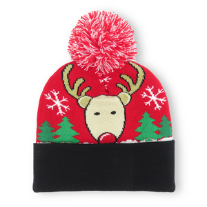 Chapeaux de Noël LED avec lumières, pull tricoté lumineux, logo personnalisé, 100% polyester, cadeau de Noël unisexe pour adultes - Product Image 1