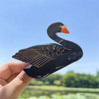 Pince à cheveux élégante en acétate motif cygne vintage 8,5 cm, imprimé animal noir et blanc, fleur, pour femme