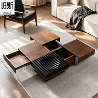 Table basse carrée moderne faite à la main, convertible, avec rangement, design pliable pour petits appartements, en bois durable, multifonctionnelle pour la maison
