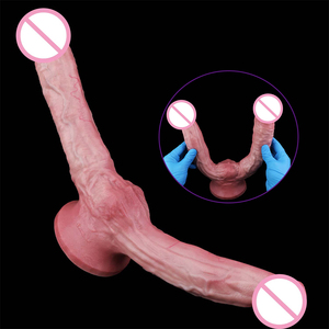 Dildos realistas de doble capa con doble cabeza y ventosa para mujeres y hombres, juguetes sexuales para coqueteo, vagina y ano. - Product Image 2
