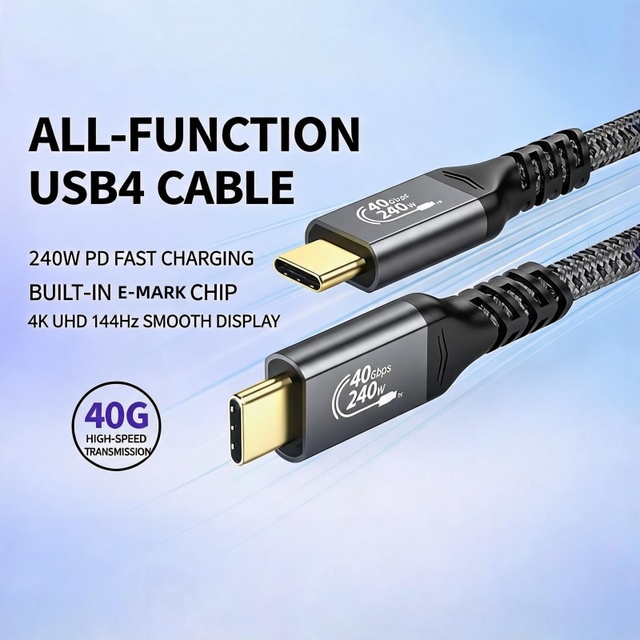 240W USB4 40Gbps Type-C Cable with 5A Fast Charging Thunderbolt 3/4 Compatibility 8K Display Panel Support