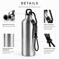 Bouteille d'eau en aluminium personnalisée 500ml 750ml 1000ml avec mousqueton et poignée en paracorde, bouteille de sport légère pour cadeaux promotionnels