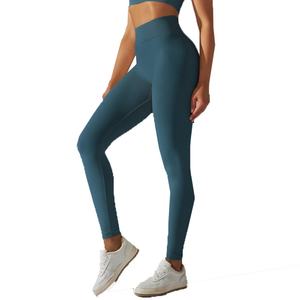 Leggings de sport à taille haute personnalisés, pour la course à pied et le fitness, contrôle du ventre, couleur unie, tricot sans couture, spandex/nylon, pantalon de yoga - Product Image 5