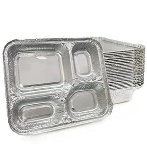 Barquettes jetables en aluminium à 4 compartiments avec couvercles en papier, parfaites pour les déjeuners à emporter, les restes et les plats à regarder à la télévision - Product Image 1