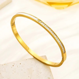 Bracelet minimaliste fin en acier inoxydable avec nacre et cristal, plaqué or/or rose/argent, pour femme, usage quotidien - Product Image 2