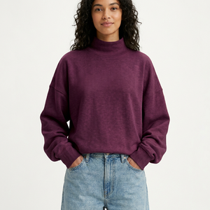 Balanced Women Oversized <b>Mock</b> <b>Neck</b> <b>Top</b> Smooth Feel Relaxed Daily Wear Contemporary Fashion Clothing Style - Product Image 1
