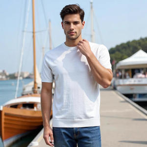 2025 collezione primavera/estate t-shirt Casual <span class=keywords><strong>uomo</strong></span> a maniche corte 6 girocollo in <span class=keywords><strong>lana</strong></span> Versatile 300 grammo tessuto a maglia tinta unita - Product Image 5