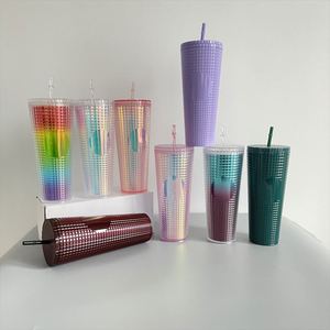 24Oz <b>Double</b> <b>Wall</b> Plastic Studded With Straw Corn Rivet Diamond Coffee <b>Mug</b> Pineapple Tumbler Durian Cup - Product Image 1