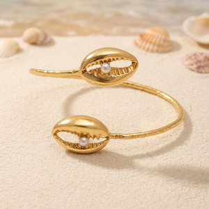 Bracelet ajustable unique en deux coquillages dorés, pierres précieuses, design élégant et classique, bracelet pour femmes et filles - Product Image 2