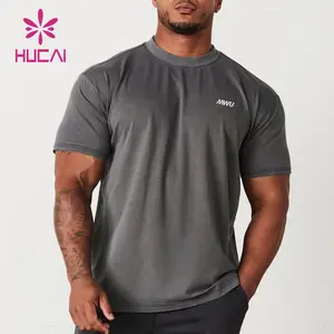 Custom logo workout Men 100% cotton heavyweight t shirt relaxed fit acid wash running pump cover oversized gym shirt