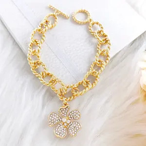 Perhiasan kustom grosir gelang liontin berlian bunga lapisan emas putar untuk wanita anak perempuan