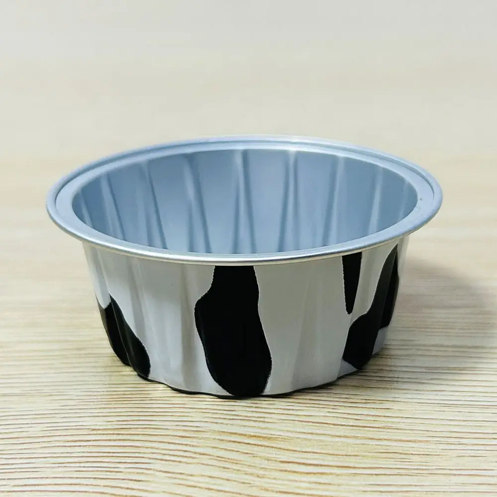 円形牛ベーキングディッシュパンロゴ使い捨てデザートボックス蓋付きカラープディングパンケーキアルミホイルベーキングカップ