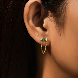 CANNER 925 Sterling Silver Geometric <b>Square</b> Round Green White <b>Diamond</b> Chain Tassel 18k Gold Plated Zircon Stud <b>Earrings</b> - Product Image 6