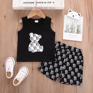 Conjunto de ropa de verano <span class=keywords><strong>para</strong></span> niños al por mayor versión coreana <span class=keywords><strong>Chaleco</strong></span> de algodón de dos piezas y pantalones cortos sin mangas <span class=keywords><strong>para</strong></span> niños pequeños - Product Image 3