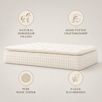 Matelas de luxe contemporain en laine tuftée à la main avec cheveux de cheval, surmatelas double couche, ressorts ensachés sans colle, pour la maison et appartement, ultra confortable
