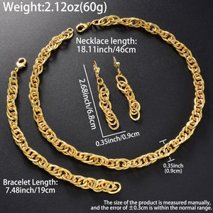 Ensemble de bijoux pour femmes, collier, bracelet et boucles d'oreilles en or plaqué 18 carats, style Dubai, luxueux et imposant - Product Image 6