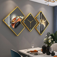 Peinture murale trois pièces en porcelaine cristalline style nordique pour salon, minimalisme moderne, tableau horloge pour mur derrière le canapé