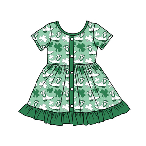Robe d'été décontractée sans manches à volants pour petites filles, style A-line, imprimé floral, respirante, vente en gros pour enfants - Collection Saint Patrick de la Boutique RTS - Product Image 3