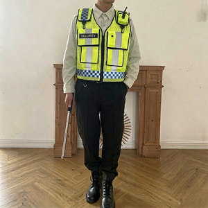 Men's Reflective Safety <b>Vest</b> Zipper Closure Breathable Casual Outerwear <b>Black</b> Yellow Pattern Solid 100% Polyester - Product Image 1