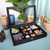 Boîte de présentation en bois pour pierres et cristaux, avec couvercle transparent, pour huiles essentielles, lotions, cosmétiques faits main et personnalisables