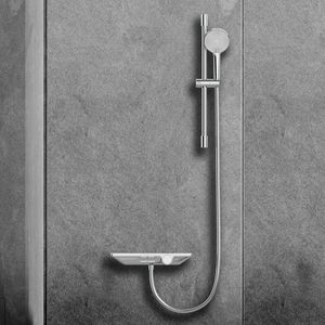 R&T S20mini Chrome Shower Set with Slide Bar Wall <b>Mount</b> Shower Head Tempered Glass Storage No Top <b>Spray</b> - Product Image 1