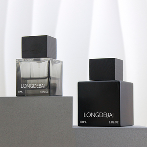 Custom Empty Crimp Men <b>Perfume</b> Glass <b>Bottles</b> 30ml 50ml 100ml Square Clear Black Gradient Luxury <b>Perfume</b> <b>Bottle</b> with Wood Lid - Product Image 4