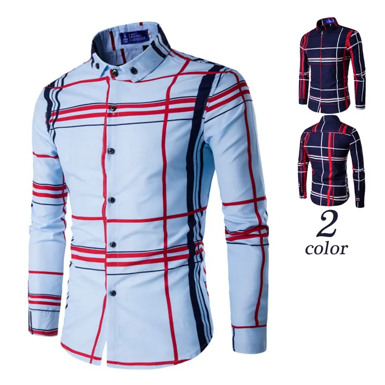 Custom Formal Casual 50% Cotton 50% Polyester Long Sleeve Big Check Cloth Slim Shirts For Mens