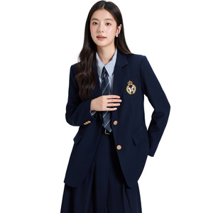 Women's Navy <b>Blue</b> Preppy Suit Set Long Sleeve Pleated Skirt School Uniform Fall 2025 Polyester Woven <b>Material</b> - Product Image 5