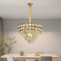 Lustre LED en cristal de luxe, lampe suspendue dorée simple pour salon, salle à manger, chambre à coucher
