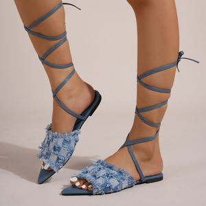 Y 35-43 Nuovi Sandali <span class=keywords><strong>da</strong></span> <span class=keywords><strong>Donna</strong></span> con Punta a Spillo e Cinturini Incrociati <span class=keywords><strong>Blu</strong></span> con Nappine Ciabatte Versatili alla Moda - Product Image 3