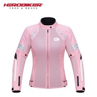 Blouson de moto respirant en maille rose et blanc pour femme avec protections anti-chute et éléments réfléchissants